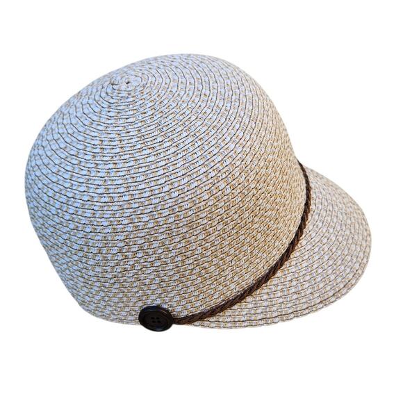 Cruise Line Straw Visor Hat Brown White Woven Beach Sun Protection - Picture 4 of 5